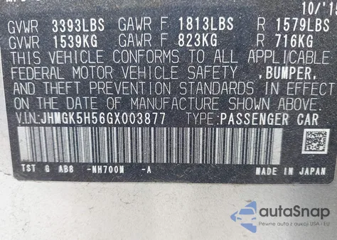 2016 Honda Fit Lx z USA, uszkodzony, nr VIN JHMGK5H56GX003877